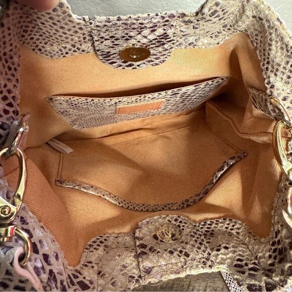 TMRW Studio taupe snakeskin embossed leather square handle tote bag like new - Picture 10 of 13